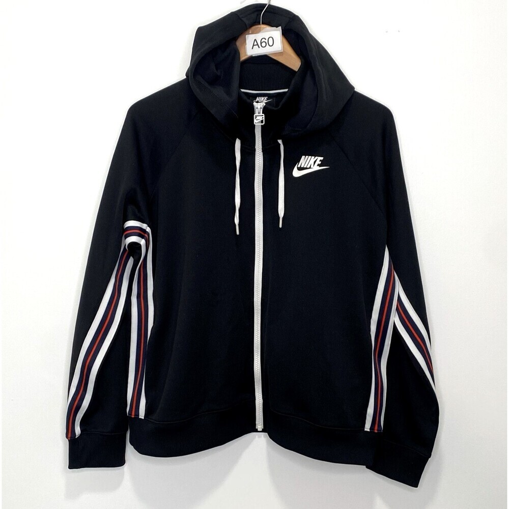 Nike Women's Sportswear FZ Tracksuit Hoodie XL Black CJ4918-010 Striped Sleeves